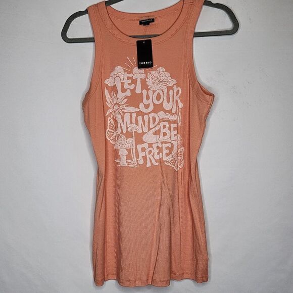 3X 22W 24W Torrid Peach Be Free Fitted Cotton Rib Tank Modal Crew Neck Mushroom - Picture 2 of 7